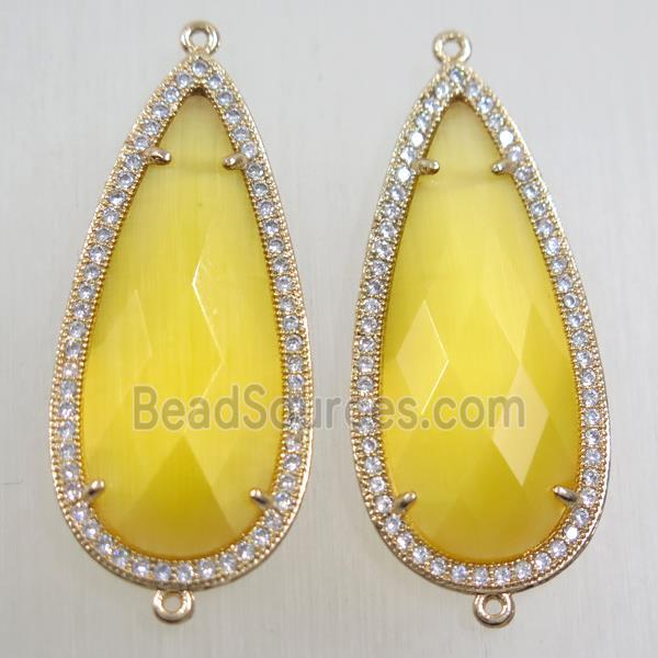 copper teardrop connector paved zircon with yellow crystal glass, gold plated