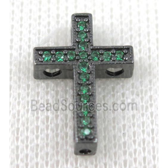 copper bead pave zircon, cross, black plated