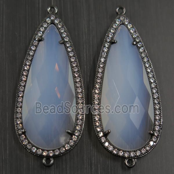 copper teardrop connector paved zircon with with opalite crystal glass, black plated