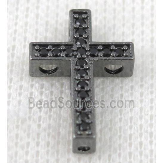 copper bead pave zircon, cross, black plated