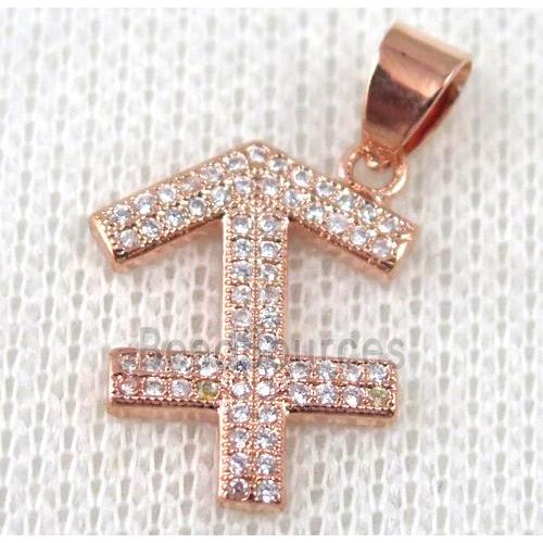 copper pendant pave zircon, rose gold plated