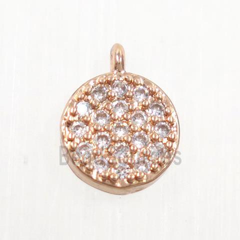 copper button circle pendant paved zircon, rose gold