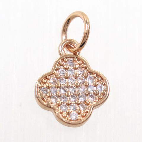 copper pendant paved zircon, four-leaf Clover, rose gold