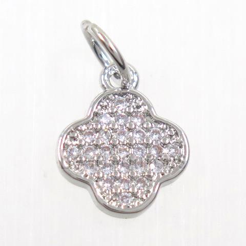 copper pendant paved zircon, four-leaf Clover, platinum plated