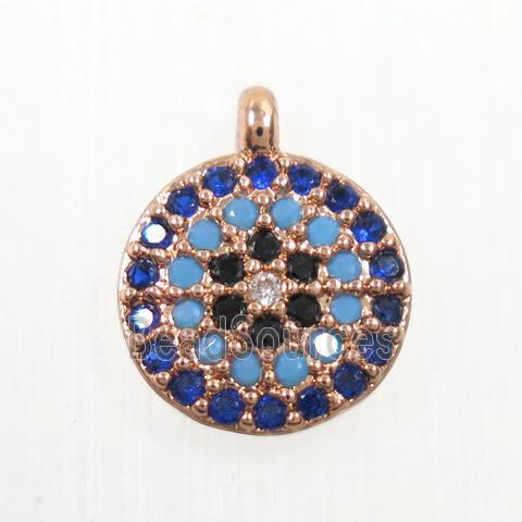 copper button circle pendant paved zircon, rose gold