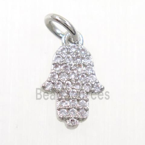 copper hamsaHand pendant paved zircon, platinum plated