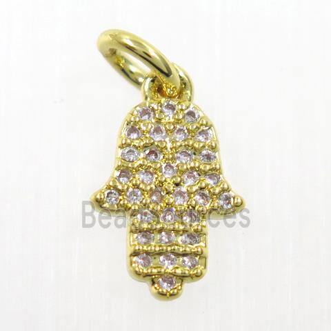 copper hamsaHand pendant paved zircon, gold plated