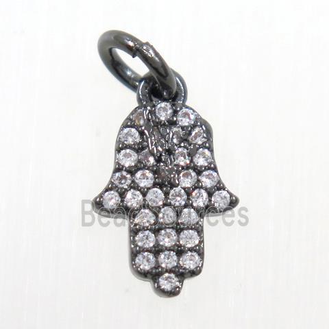 copper hamsaHand pendant paved zircon, black plated