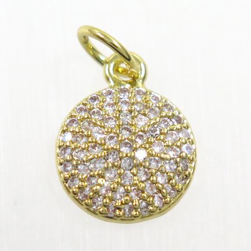 copper Button pendant paved zircon, gold plated