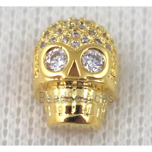 copper bead pave zircon, skull, gold plated