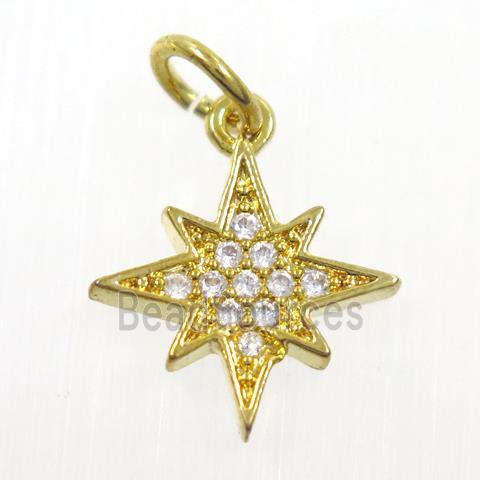 copper northstar pendant paved zircon, gold plated