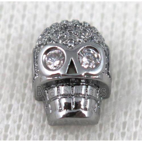 copper bead pave zircon, skull, black plated