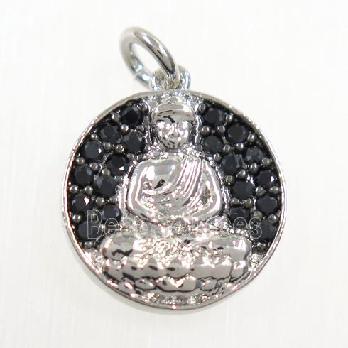 copper buddha pendant paved zircon, platinum plated