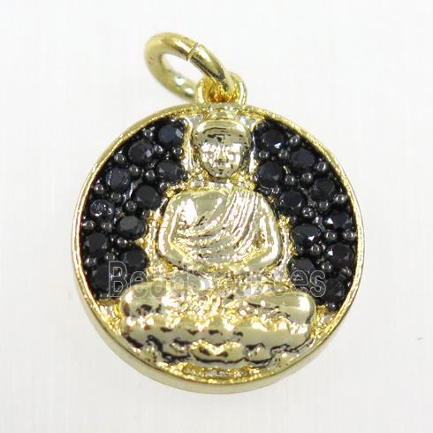 copper buddha pendant paved zircon, gold plated