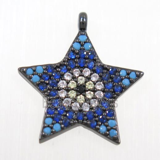 copper star pendant paved zircon, black plated