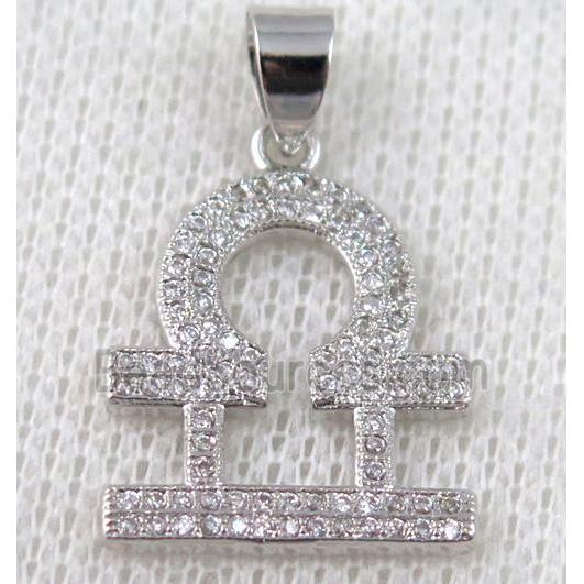 copper pendant pave zircon, platinum plated