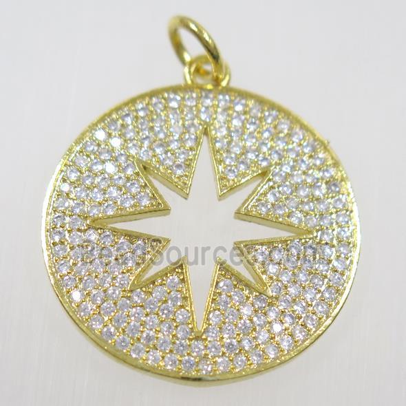 copper button northStar pendant paved zircon, gold plated