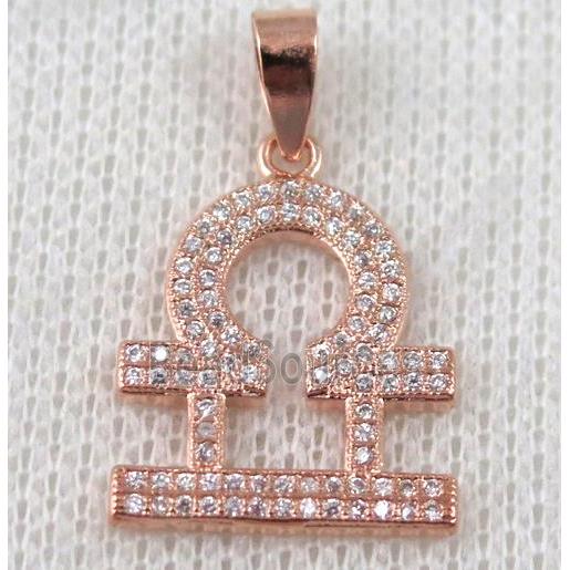 copper pendant pave zircon, rose gold plated