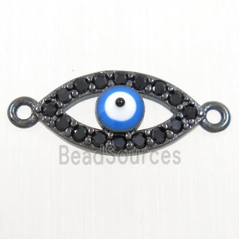 copper connector paved zircon, evil eye, black plated