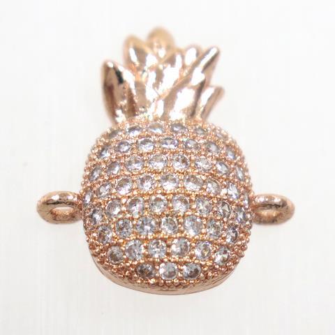 copper Pineapple connector paved zircon, rose gold