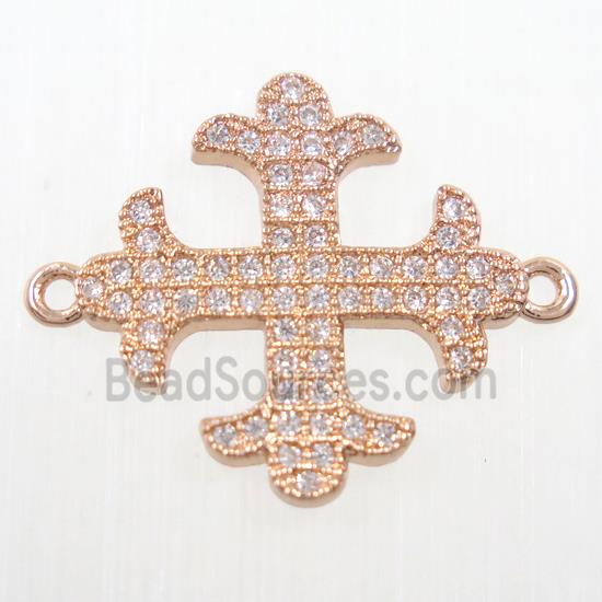 copper Cross connector paved zircon, rose gold