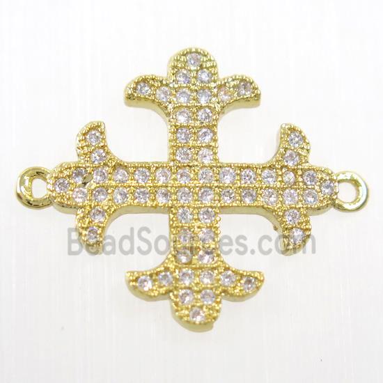 copper Cross connector paved zircon, gold plated