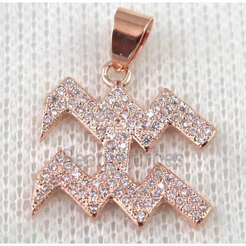 copper pendant pave zircon, rose gold plated