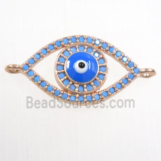 copper connector paved zircon, evil eye, turq, rose gold