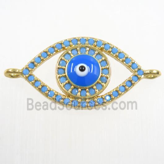 copper connector paved zircon, evil eye, turq, gold plated