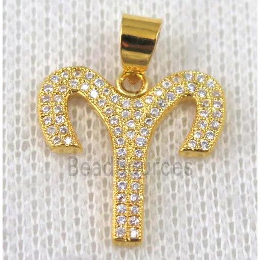 copper pendant pave zircon, gold plated