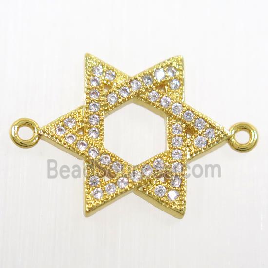 copper Hexagram connector paved zircon, gold plated