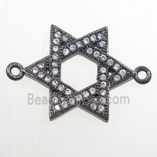 copper Hexagram connector paved zircon, black plated