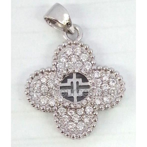 Copper Clover Pendant Pave Zircon Platinum Plated