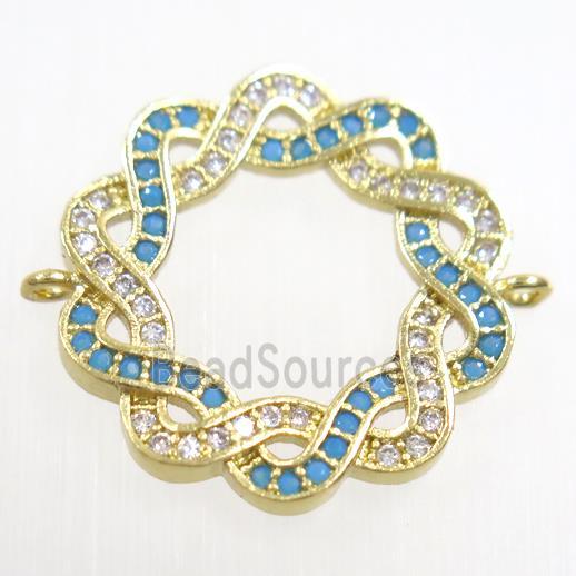 copper Wreath connector paved zircon, gold plated