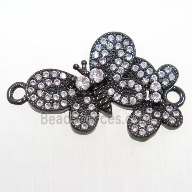 copper Butterfly connector paved zircon, black plated