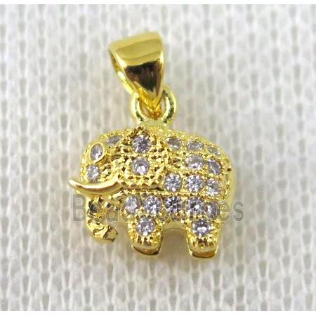 copper pendant pave zircon, elephant, gold plated