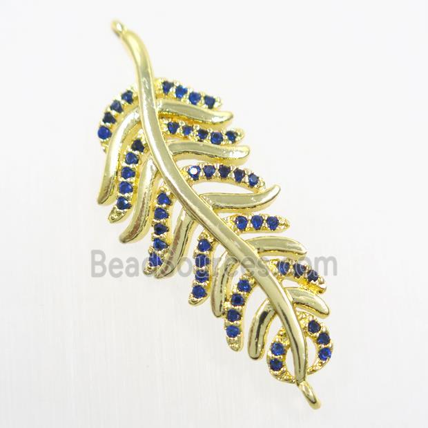 copper Leaf connector paved blue zircon, gold plated