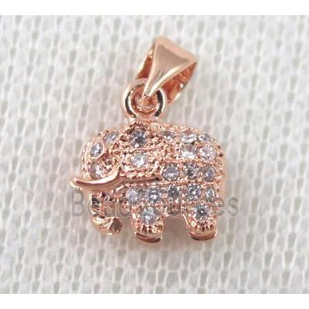 copper pendant pave zircon, elephant, rose gold plated