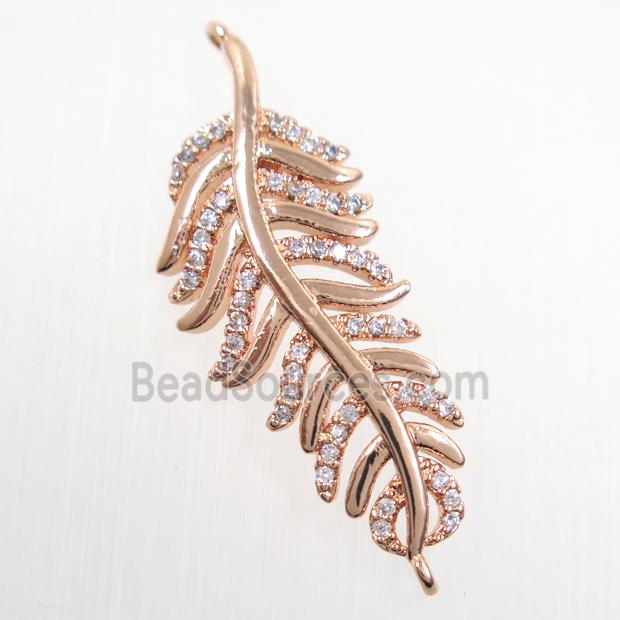 copper Leaf connector paved zircon, rose gold