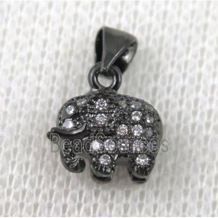 copper pendant pave zircon, elephant, black plated