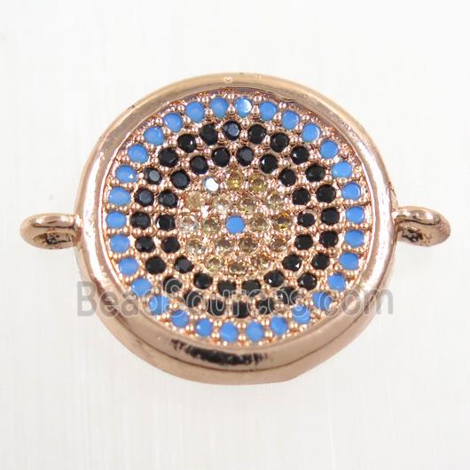 copper Button connector paved zircon, rose gold