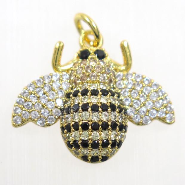 copper Honeybee pendants paved zircon, gold plated