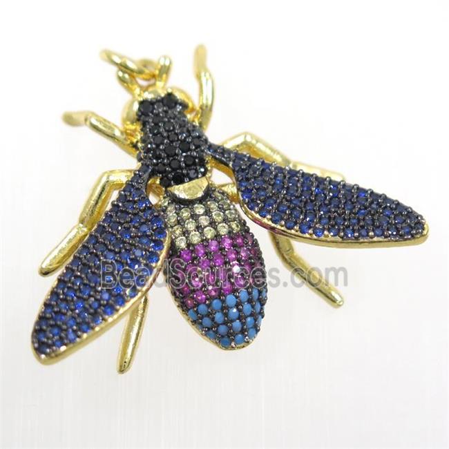 copper Honeybee pendants paved zircon, gold plated