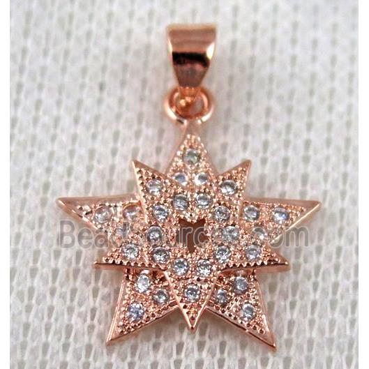 copper pendant pave zircon, rose gold plated