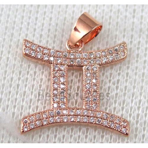 copper pendant pave zircon, rose plated