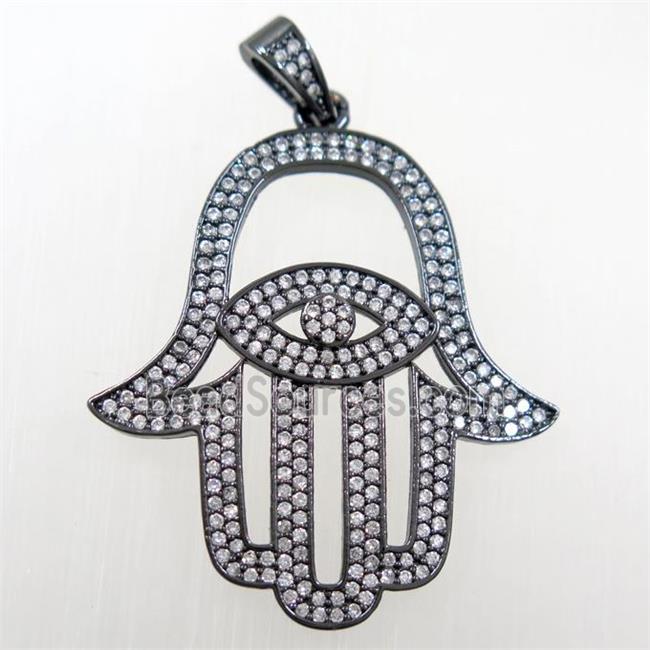 copper Hamsa Hand pendant paved zircon, black plated