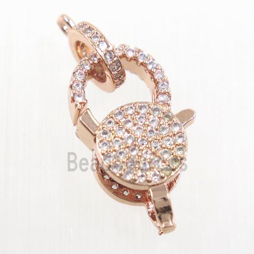 copper Lobster Clasp paved zircon, rose gold