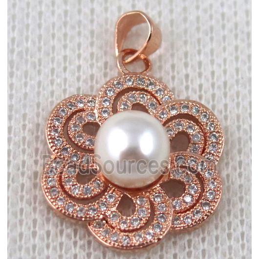 copper pendant pave zircon, rose gold plated