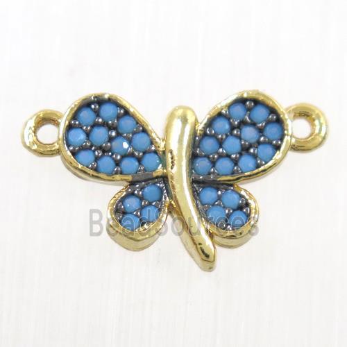 copper Butterfly connector paved zircon, gold plated