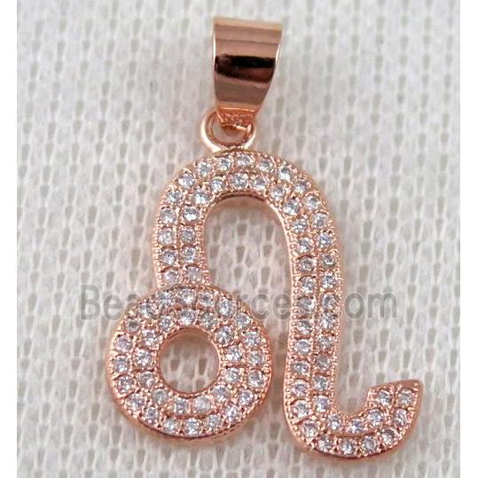 copper pendant pave zircon, rose gold plated